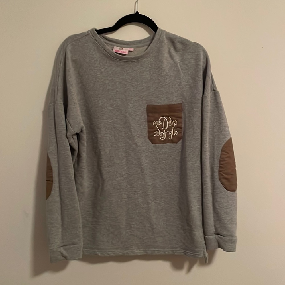 Grey Sweatshirt w/ brown elbow pads